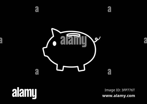Piggy bank animated dollar coin dropping into savings money box loop on ...
