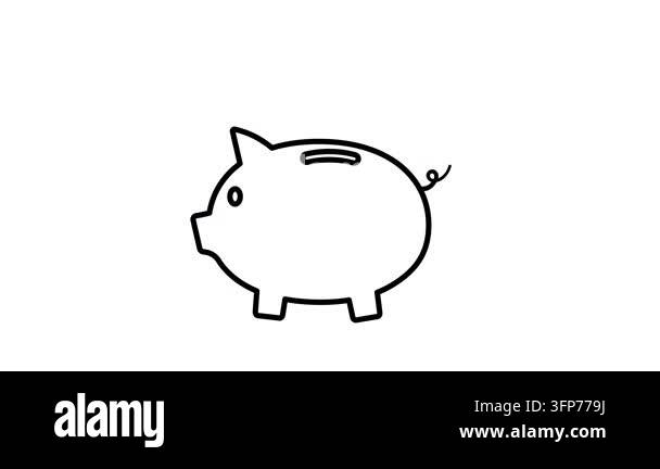 Piggy bank animated dollar coin dropping into savings money box loop on ...