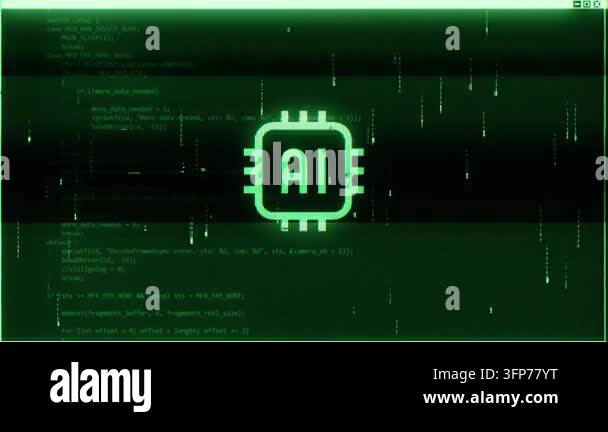 Glowing Green AI (Artificial Intelligence) CPU Chip Icon on Digital ...