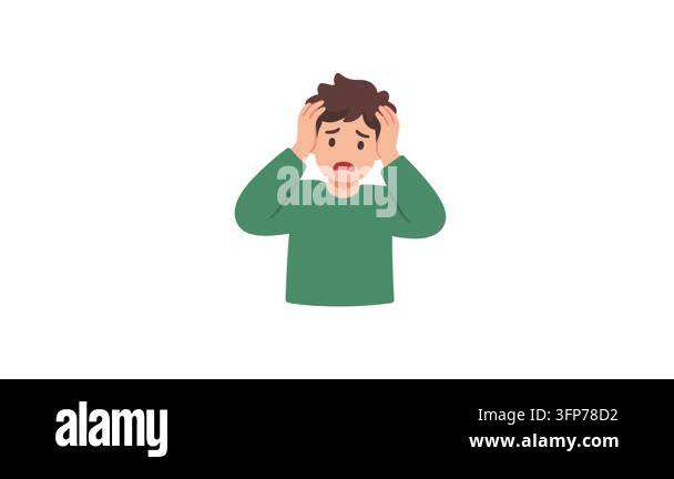 Panic animated terrified man holding head in shock and fear 4K white ...