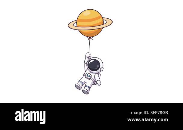 Comp Animated Background Astronaut animated floating gently holding saturn planet balloon 4k ...