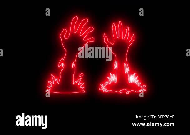Comp Animated Background Zombie hands animated neon horror reaching up from ground 4k black ...