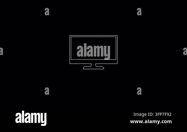 Minimalist self drawing animation of a desktop computer monitor. White ...
