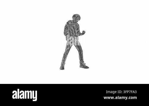 Hand drawn animation of a young man silhouette dancing joyfully. Full ...