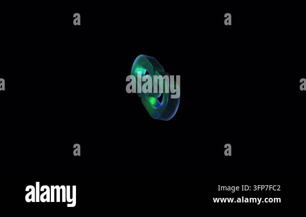 Futuristic transparent green glass chain link icon slowly rotating. A ...