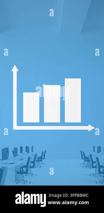 Animation of statistical data processing against empty office. Computer ...