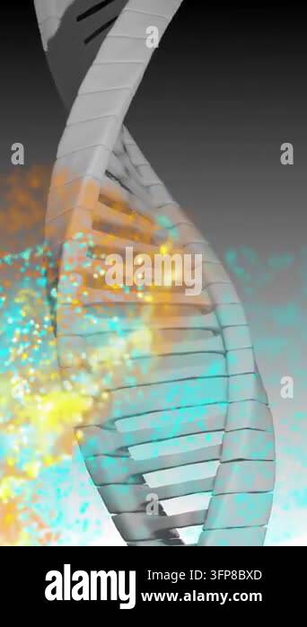 Creative Strands DNA strand with colorful particles, scientific data processing ...
