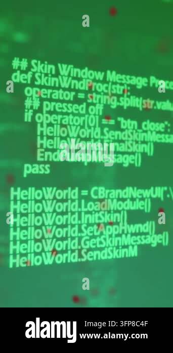 Animation of data processsing over spinning dna structure against green ...