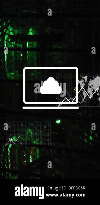Animation of data processing against close up of computer server ...