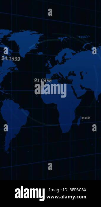 Animation of data processing over scope scanning and world map with ...