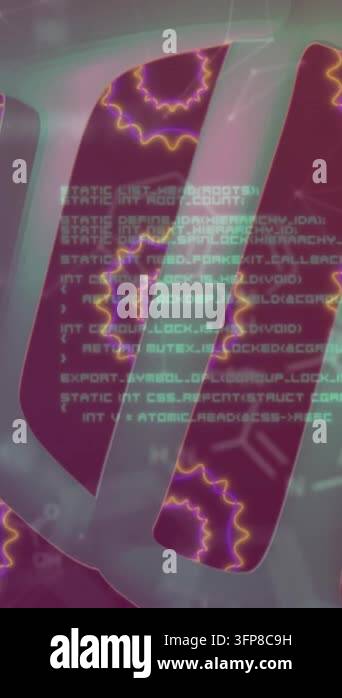 Creative Strands DNA strand and scientific data processing over colorful geometric ...