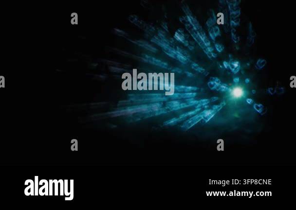 black abstract background with lens flare, magic rays bright cold light ...