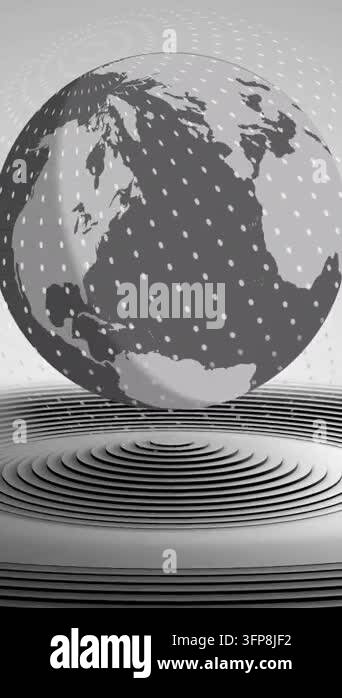 Gray Pattern Matte Animation of globe spinning over circle grey pattern background. Global ...
