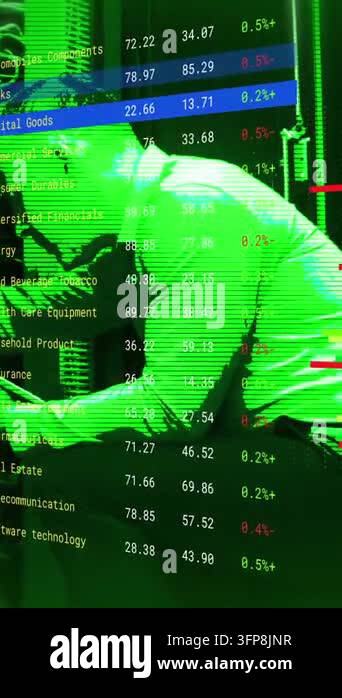 Animation of data processing over caucasian male it technician by ...