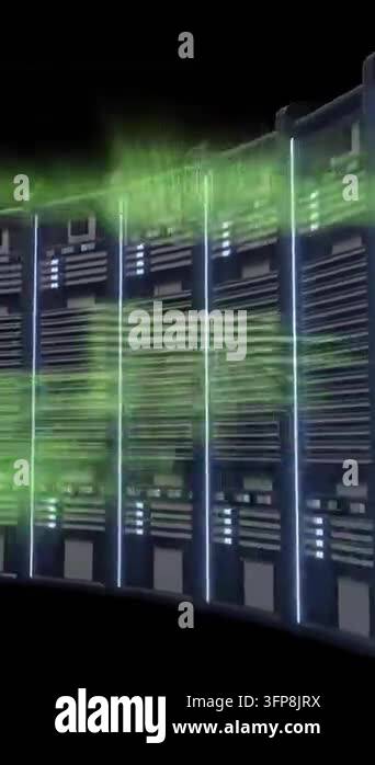 Animation of digital data processing over computer servers. Global ...