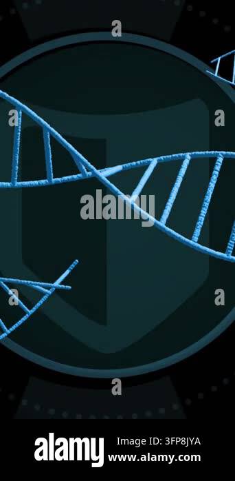 Creative Strands DNA strands and circular digital interface, scientific data processing ...