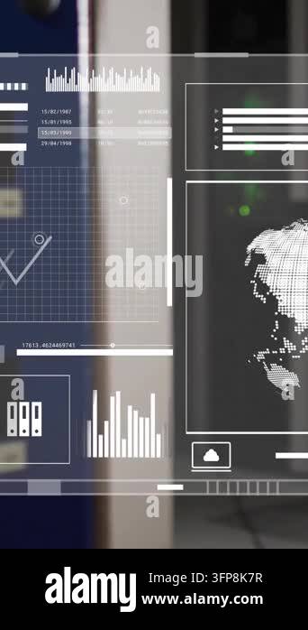 Animation of digital data processing over computer servers. Global ...