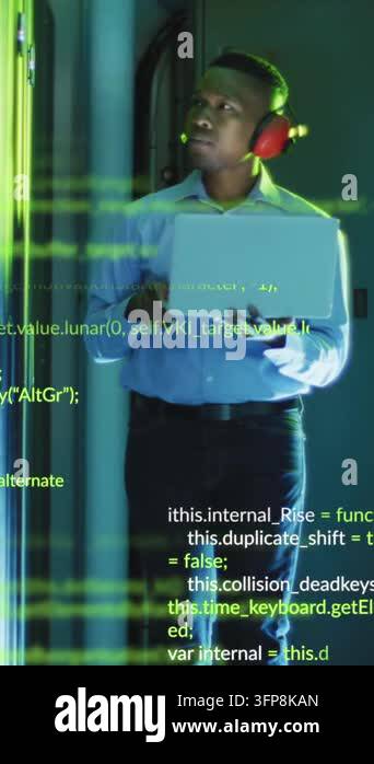 Animation of data processing over african american male engineer using ...