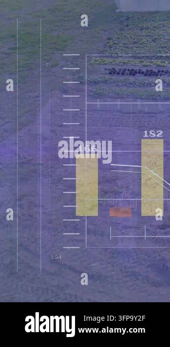 Vertical video: HUD over farm, data driving bars rising, line peaking ...
