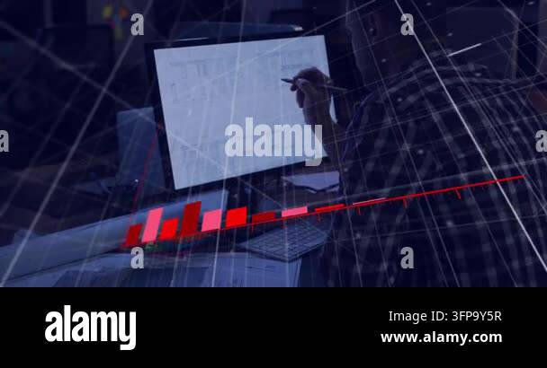 Pen near screen initiating floating 3D bar chart growing rightward and ...