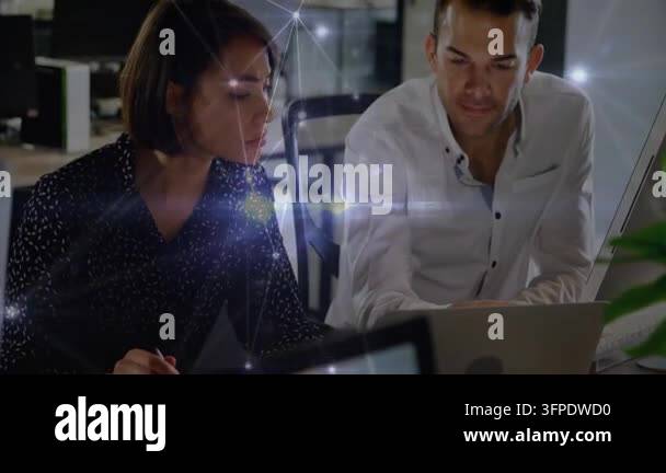Animation of network transferring data over diverse male and female ...
