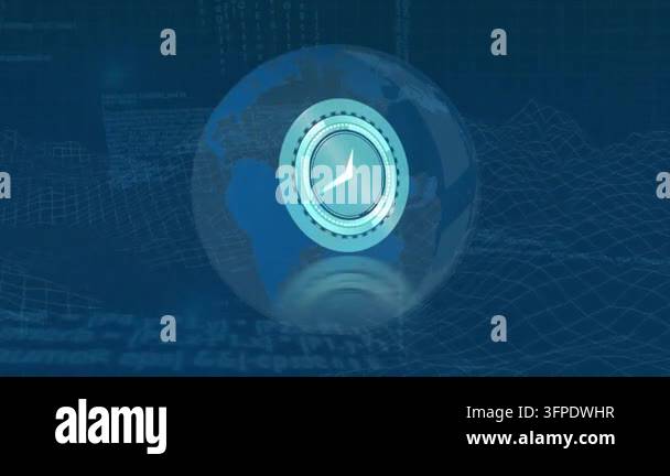 Animation of clock moving fast over computer circuit board. Data ...