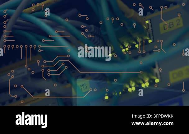 Animation of data processing with computer circuit board. Global ...