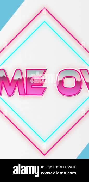 Animation of game over text over shapes on white background ...