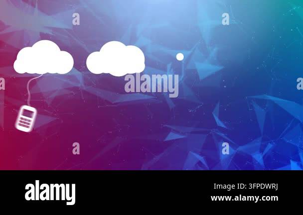Animation of icons over network of connections on blue background ...