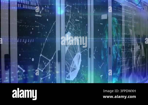 Animation of data processing over computer servers. Global technology ...