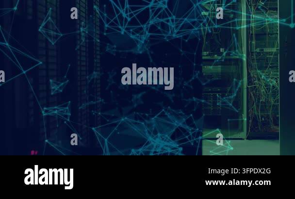 Animation of network of connections over computer servers. Global ...