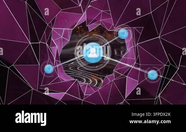 Animation of network of digital icons over plexus networks and ...