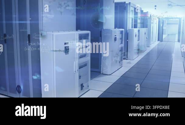 Animation of data processing and mathematical equations against ...
