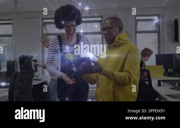 Animation of network of connections over diverse business people in ...