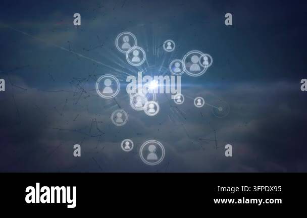 Animation of network of connections with people icons. global ...