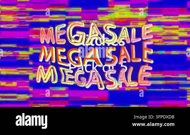 Animation of mega sale text banner against glitch effect background ...