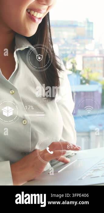 Vertical video: Woman tapping pad retail HUD package icons moving to ...