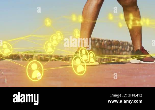 Path Traced Image Mature man starting between-legs dribble for sports, animated yellow ...