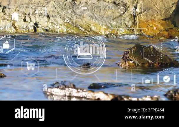 Faint circle appearing over water, digital overlay growing and pulsing ...