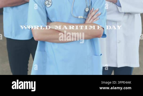 A medical team smiles and stands with their arms crossed. A text banner ...