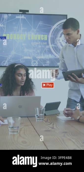 Vertical video: Lead tapping tablet, teammate typing, CTA icons ...