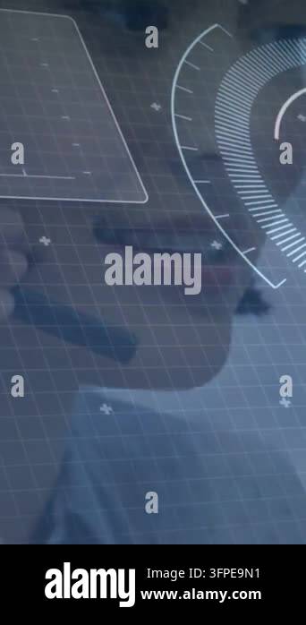 Vertical video: Woman leaning closer, face centering on glass HUD gauge ...