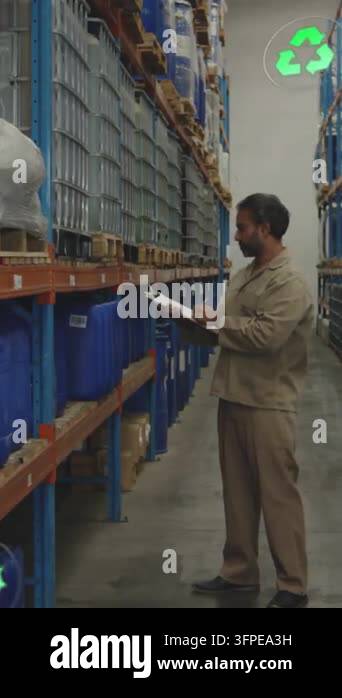 Vertical video: During audit worker with clip checking stock scanning ...