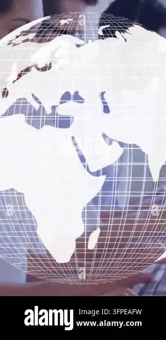 Global network animation over customer service representatives working ...