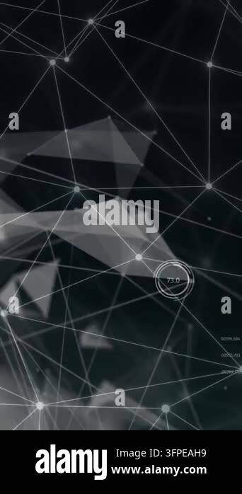 Animation of network of connections with data processing on black ...