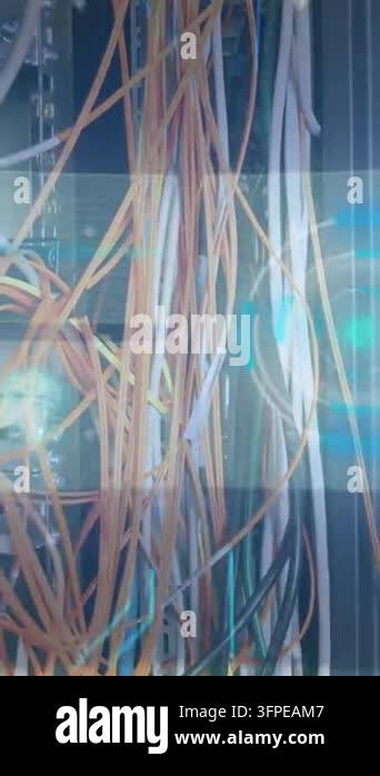 Animation of interface with data processing over close up of a computer ...