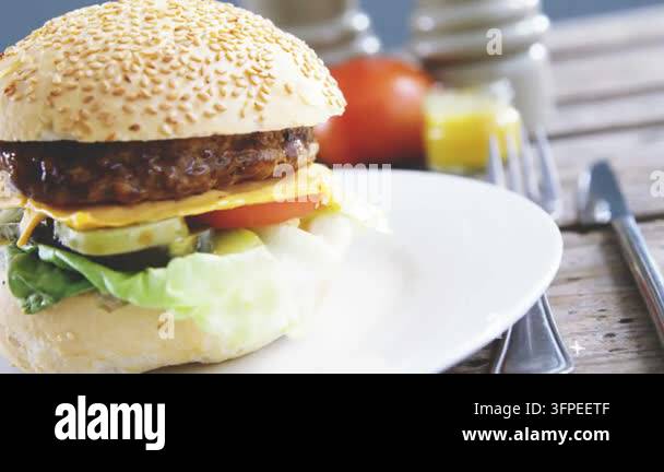 Burger as cyan marker appearing, expanding into blades over burger ...