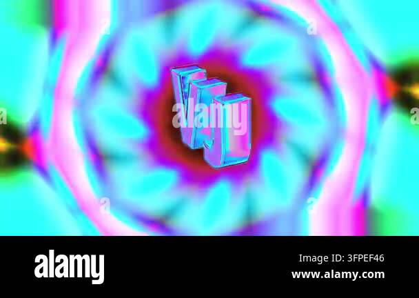3D Chrome Cyan VJ Text on Vibrant Holographic Kaleidoscope Liquid ...