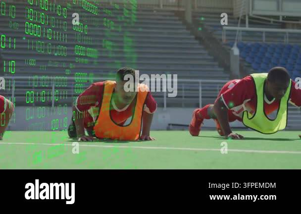 Overlay Html Over Video Men doing pushups in sports drill, coach counting reps, binary overlay ...