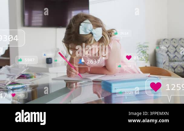Vertical video: Writing girl pink dress at home pink pencil marking ...